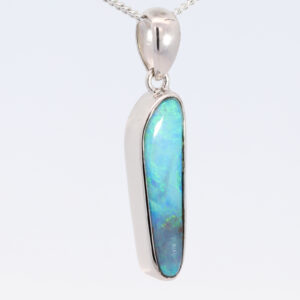 Sterling Silver Blue Green Solid Australian Boulder Opal Pendant Necklace