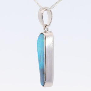 Sterling Silver Blue Green Solid Australian Boulder Opal Pendant Necklace