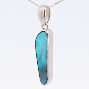 Sterling Silver Blue Green Solid Australian Boulder Opal Pendant Necklace