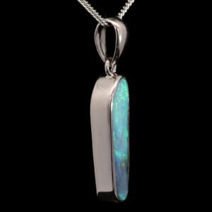 Sterling Silver Blue Green Solid Australian Boulder Opal Pendant Necklace