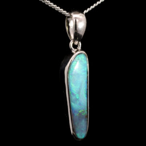 Sterling Silver Blue Green Solid Australian Boulder Opal Pendant Necklace