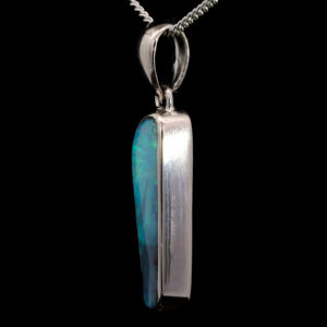 Sterling Silver Blue Green Solid Australian Boulder Opal Pendant Necklace