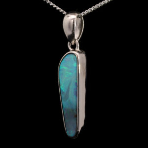 Sterling Silver Blue Green Solid Australian Boulder Opal Pendant Necklace