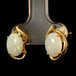 Yellow Gold Blue Green Yellow Orange Pink Solid Australian Crystal Opal Earrings