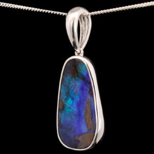 Sterling Silver Blue Green Purple Solid Australian Boulder Opal Pendant Necklace