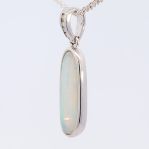 White Gold Blue Green Yellow Orange Pink Solid Australian Crystal Opal and Diamond Pendant Necklace