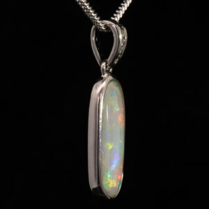 White Gold Blue Green Yellow Orange Pink Solid Australian Crystal Opal and Diamond Pendant Necklace