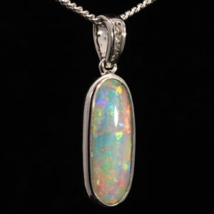 White Gold Blue Green Yellow Orange Pink Solid Australian Crystal Opal and Diamond Pendant Necklace