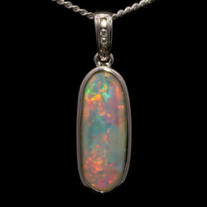 White Gold Blue Green Yellow Orange Pink Solid Australian Crystal Opal and Diamond Pendant Necklace