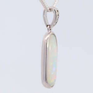 White Gold Blue Green Yellow Orange Pink Solid Australian Crystal Opal and Diamond Pendant Necklace