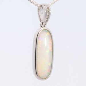 White Gold Blue Green Yellow Orange Pink Solid Australian Crystal Opal and Diamond Pendant Necklace