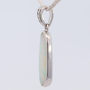 White Gold Blue Green Yellow Orange Pink Solid Australian Crystal Opal and Diamond Pendant Necklace