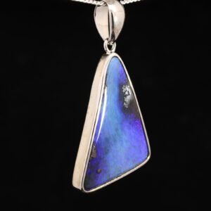 Sterling Silver Blue Purple Solid Australian Boulder Opal Pendant Necklace