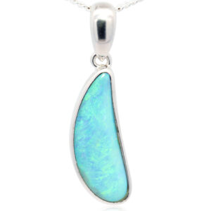 Sterling Silver Blue Green Aqua Solid Australian Boulder Opal Pendant Necklace