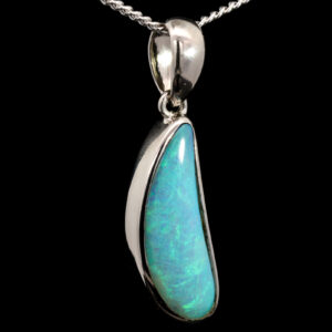 Sterling Silver Blue Green Aqua Solid Australian Boulder Opal Pendant Necklace