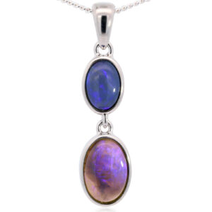 Sterling Silver Blue Purple Solid Australian Black Opal Pendant Necklace