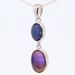 Sterling Silver Blue Purple Solid Australian Black Opal Pendant Necklace