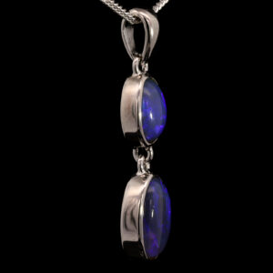 Sterling Silver Blue Purple Solid Australian Black Opal Pendant Necklace