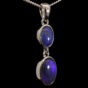 Sterling Silver Blue Purple Solid Australian Black Opal Pendant Necklace