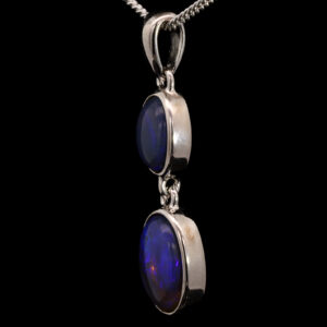 Sterling Silver Blue Purple Solid Australian Black Opal Pendant Necklace