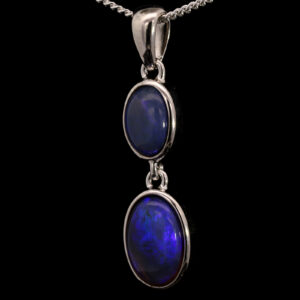 Sterling Silver Blue Purple Solid Australian Black Opal Pendant Necklace