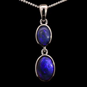 Sterling Silver Blue Purple Solid Australian Black Opal Pendant Necklace