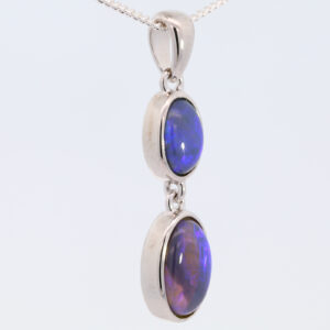 Sterling Silver Blue Purple Solid Australian Black Opal Pendant Necklace