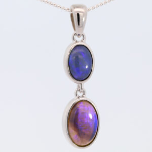 Sterling Silver Blue Purple Solid Australian Black Opal Pendant Necklace