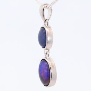 Sterling Silver Blue Purple Solid Australian Black Opal Pendant Necklace