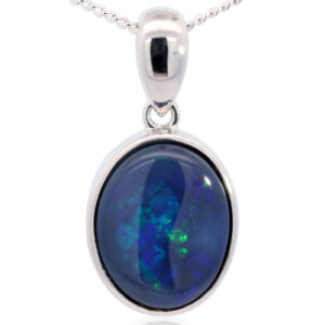 Sterling Silver Blue Green Purple Solid Australian Black Opal Pendant Necklace