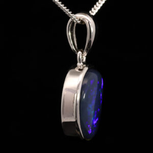 Sterling Silver Blue Green Purple Solid Australian Black Opal Pendant Necklace