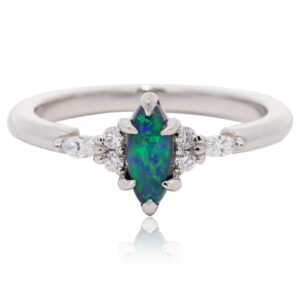 Platinum Blue Green Black Opal and Diamond Ring