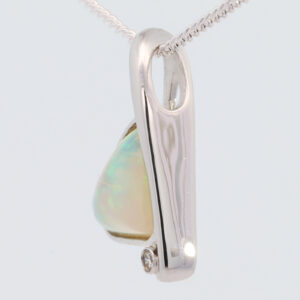 White Gold Blue Green Yellow Orange Solid Australian Crystal Opal and Diamond Pendant Necklace