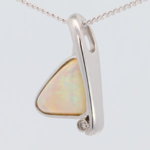 White Gold Blue Green Yellow Orange Solid Australian Crystal Opal and Diamond Pendant Necklace