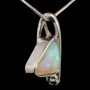 White Gold Blue Green Yellow Orange Solid Australian Crystal Opal and Diamond Pendant Necklace