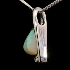 White Gold Blue Green Yellow Orange Solid Australian Crystal Opal and Diamond Pendant Necklace