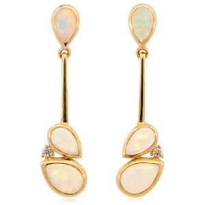 Yellow Gold Blue Green Yellow Orange Red Solid Australian Crystal Opal and Diamond Earrings