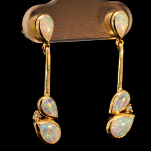 Yellow Gold Blue Green Yellow Orange Red Solid Australian Crystal Opal and Diamond Earrings