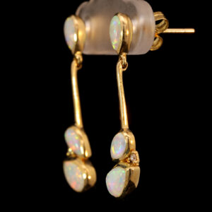 Yellow Gold Blue Green Yellow Orange Red Solid Australian Crystal Opal and Diamond Earrings