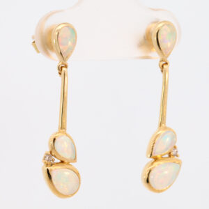 Yellow Gold Blue Green Yellow Orange Red Solid Australian Crystal Opal and Diamond Earrings