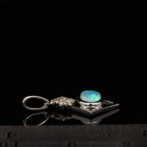 White Gold Blue Green Yellow Orange Solid Australian Crystal Opal and Diamond Pendant Necklace