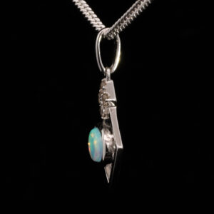 White Gold Blue Green Yellow Orange Solid Australian Crystal Opal and Diamond Pendant Necklace