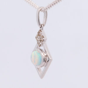White Gold Blue Green Yellow Orange Solid Australian Crystal Opal and Diamond Pendant Necklace