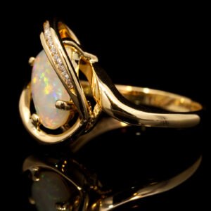 Yellow Gold Blue Green Yellow Orange Pink Solid Australian Crystal Opal and Diamond Engagement Ring