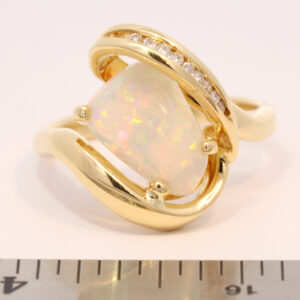 Yellow Gold Blue Green Yellow Orange Pink Solid Australian Crystal Opal and Diamond Engagement Ring