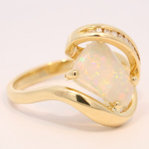 Yellow Gold Blue Green Yellow Orange Pink Solid Australian Crystal Opal and Diamond Engagement Ring