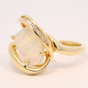 Yellow Gold Blue Green Yellow Orange Pink Solid Australian Crystal Opal and Diamond Engagement Ring