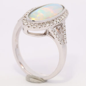 White Gold Blue Green Yellow Orange Purple Solid Australian Crystal Opal and Diamond Engagement Ring