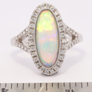 White Gold Blue Green Yellow Orange Purple Solid Australian Crystal Opal and Diamond Engagement Ring