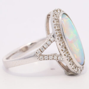 White Gold Blue Green Yellow Orange Purple Solid Australian Crystal Opal and Diamond Engagement Ring